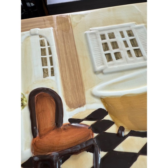 Winterle Olson Bathroom Ceramic Art Tile Whimsical Scene Wall Decor Signed - Picture 6 of 7